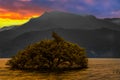 In blue hour,beautiful mountain scenery silhouette ,colorful sky cloudscape. Royalty Free Stock Photo