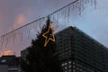 blue hour buildings and colorful sky on an advent xmas market i Royalty Free Stock Photo