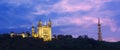 Blue hour on the cathedral Fourviere to Lyon city Royalty Free Stock Photo