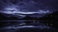 Blue hour in the dock of Caleta Tortel. The Pacific ocean coast can be appreciated.