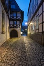 Blue hour frame of framed houses of the medieval town Goslar Germany Royalty Free Stock Photo