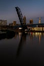 Blue / Golden Hour / Sunset - Cleveland, Ohio Skyline with Bridges Royalty Free Stock Photo