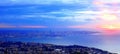 Beirut, Blue hour on a large panoramic view of Beyrouth and Saint Georges Bay on Mediterranee Royalty Free Stock Photo