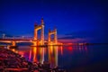 Blue hour with lighted bridge