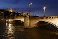 Blue hour on Pont Bonaparte in Lyon city center Royalty Free Stock Photo