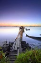Blue hour scenery of old abandoned fisherman jetty before sunrise Royalty Free Stock Photo