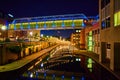 Blue Hour Sky Bridge Reflections in Indianapolis Urban Canal Royalty Free Stock Photo