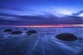 Blue Hour Sunrise at Moeraki Boulders, Otago, South Island, New Zealand Royalty Free Stock Photo