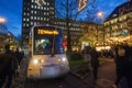 Blue hour , tram and holiday Christmas atmosphere in air of Dusseldorf