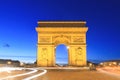 Blue hour urban cityscape of the Arc de Triomphe Royalty Free Stock Photo