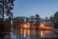 Blue hour view of Crystal Palace or Palacio de cristal in Retiro Park in Madrid, Spain. Royalty Free Stock Photo