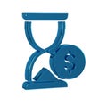 Blue Hourglass with dollar icon isolated on transparent background. Money time. Sandglass and money. Growth, income