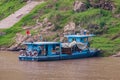 Blue house boat along Yangtze River, China Royalty Free Stock Photo