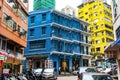 Blue house building in Wan Chai, Hong Kong. Hong Kong house of storie