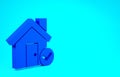 Blue House with check mark icon isolated on blue background. Real estate agency or cottage town elite class. Minimalism