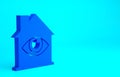 Blue House with eye scan icon isolated on blue background. Scanning eye. Security check symbol. Cyber eye sign Royalty Free Stock Photo