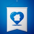 Blue House with heart shape icon isolated on blue background. Love home symbol. Family, real estate and realty. White