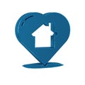Blue House with heart shape icon isolated on transparent background. Love home symbol. Family, real estate and realty.