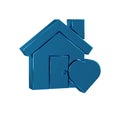 Blue House with heart shape icon isolated on transparent background. Love home symbol. Family, real estate and realty.