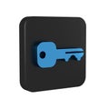 Blue House key icon isolated on transparent background. Black square button. Royalty Free Stock Photo
