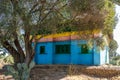 Blue house near the orthdox christian Wukro Cherkos, Ethiopia, Africa Royalty Free Stock Photo
