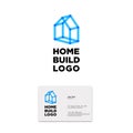 Blue house of transparent lines. Building home logo. Architecture emblem.