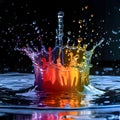 Water splash in crown shape and falling drop with earth image. AI Generative Royalty Free Stock Photo