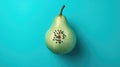 Blue hues background single pear fruit