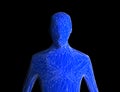 Blue human body isolated on black background. Artificial intelligence high-tech in digital computer technology concept.