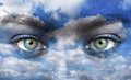 Blue human eyes with sky pattern Royalty Free Stock Photo