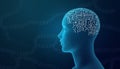 Blue human head with circuit board brain and binary code profile Royalty Free Stock Photo
