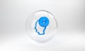 Blue Human head with leaf inside icon isolated on grey background. Glass circle button. 3D render illustration Royalty Free Stock Photo