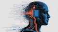 Blue human head profile with digital circuitry and data streams artificial intelligence technology Royalty Free Stock Photo
