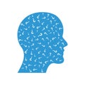 Blue human head profile silhouette filled with white question marks symbolizing doubt confusion concept Royalty Free Stock Photo