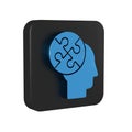 Blue Human head puzzles strategy icon isolated on transparent background. Thinking brain sign. Symbol work of brain