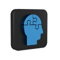 Blue Human head puzzles strategy icon isolated on transparent background. Thinking brain sign. Symbol work of brain