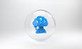 Blue Human head with question mark icon isolated on grey background. Glass circle button. 3D render illustration Royalty Free Stock Photo