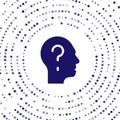 Blue Human head with question mark icon isolated on white background. Abstract circle random dots. Vector Royalty Free Stock Photo