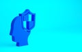 Blue Human head with shield icon isolated on blue background. Minimalism concept. 3d illustration 3D render Royalty Free Stock Photo