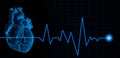 Blue human heart illustration with heart rate pulse Royalty Free Stock Photo