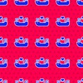 Blue Humanitarian ship icon isolated seamless pattern on red background. Vector Royalty Free Stock Photo