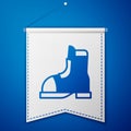 Blue Hunter boots icon isolated on blue background. White pennant template. Vector