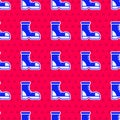 Blue Hunter boots icon isolated seamless pattern on red background. Vector