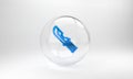 Blue Hunter knife icon isolated on grey background. Army knife. Glass circle button. 3D render illustration