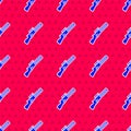 Blue Hunting gun icon isolated seamless pattern on red background. Hunting shotgun. Vector