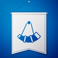 Blue Hunting horn icon isolated on blue background. White pennant template. Vector Royalty Free Stock Photo