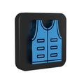 Blue Hunting jacket icon isolated on transparent background. Hunting vest. Black square button.