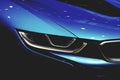 Blue hybrid car. BMW i8 electric sports car. Royalty Free Stock Photo