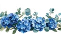 Blue hydrangea and eucalyptus floral border. AI Generated Royalty Free Stock Photo