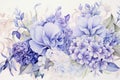 Blue hydrangea and iris flowers bouquet. illustration. Generative AI Royalty Free Stock Photo